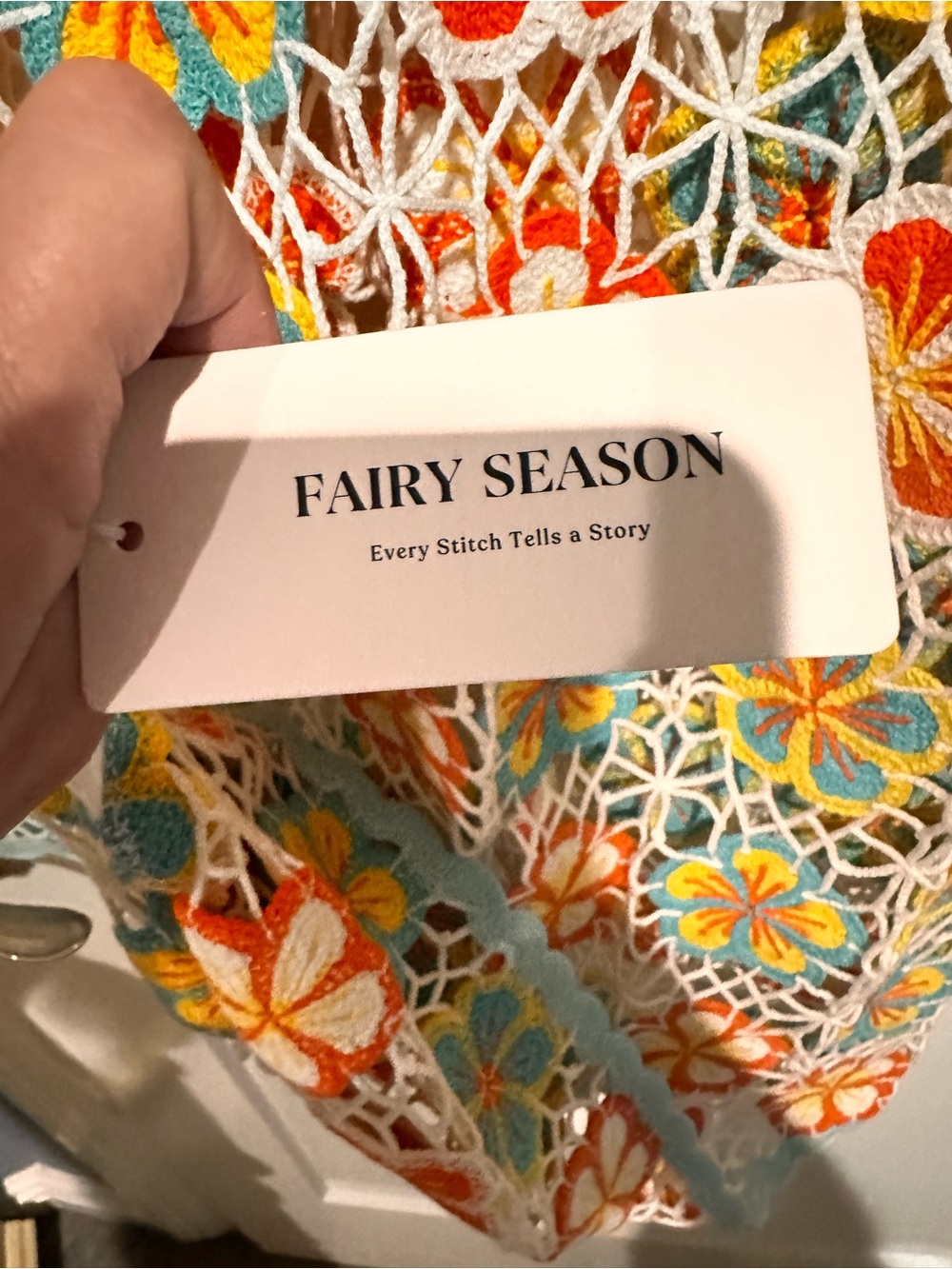 Fairy Season Floral Crochet Mesh Swim Cover-Up Tunic | Boho Beach Dress | Size L - Picture 5 of 7